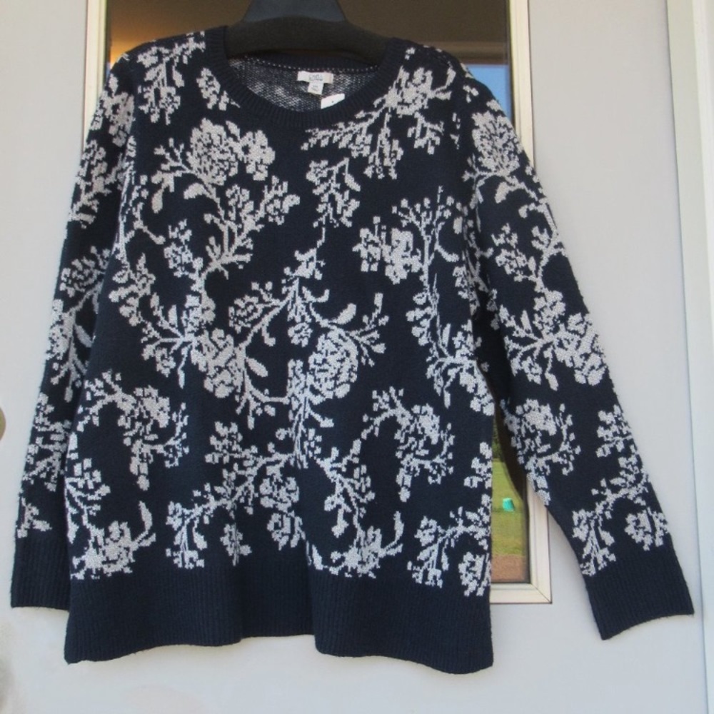 Relist 2/23❌ Croft & barrow crew neck sweater floral like print & metallic XXL - Picture 4 of 17